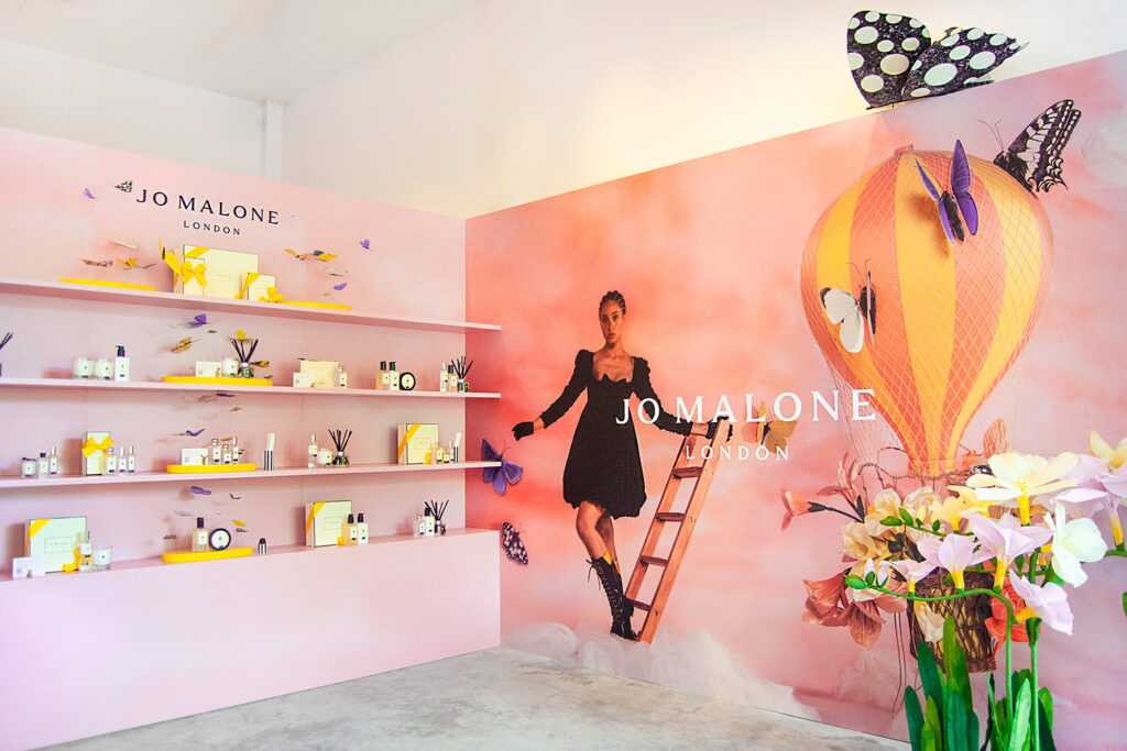 Enchanted World of English Pear Freesia Pop Up Visual Merchandising Display Wall