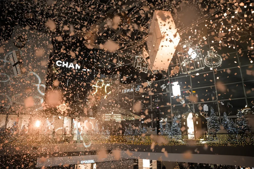 Marina Bay Sands Christmas Light-Up CHANEL Winter Tale Installation Confetti