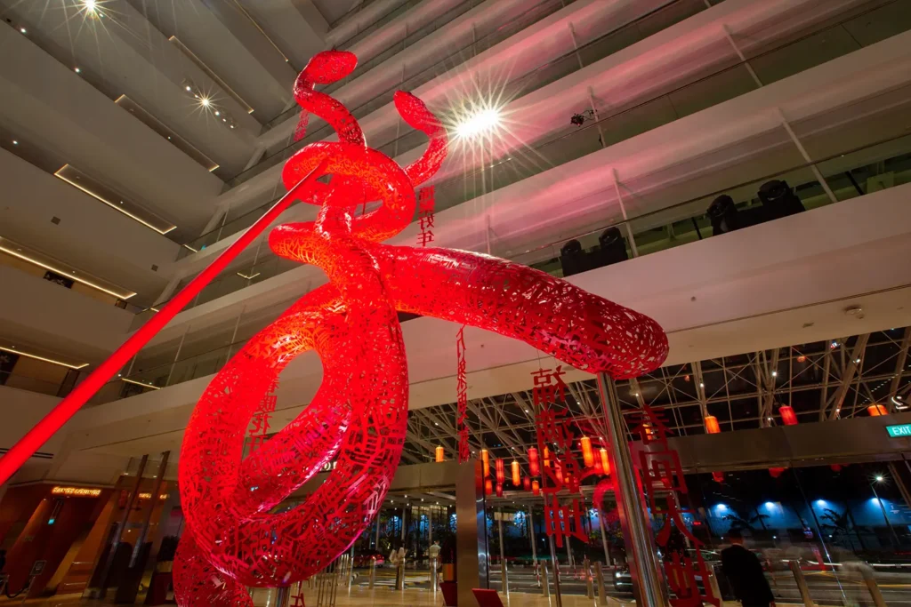 Marina Bay Sands MBS CNY LNY 2025 Chinese Lunar New Year Snake Year Installation Festive Décor Hotel Lobby