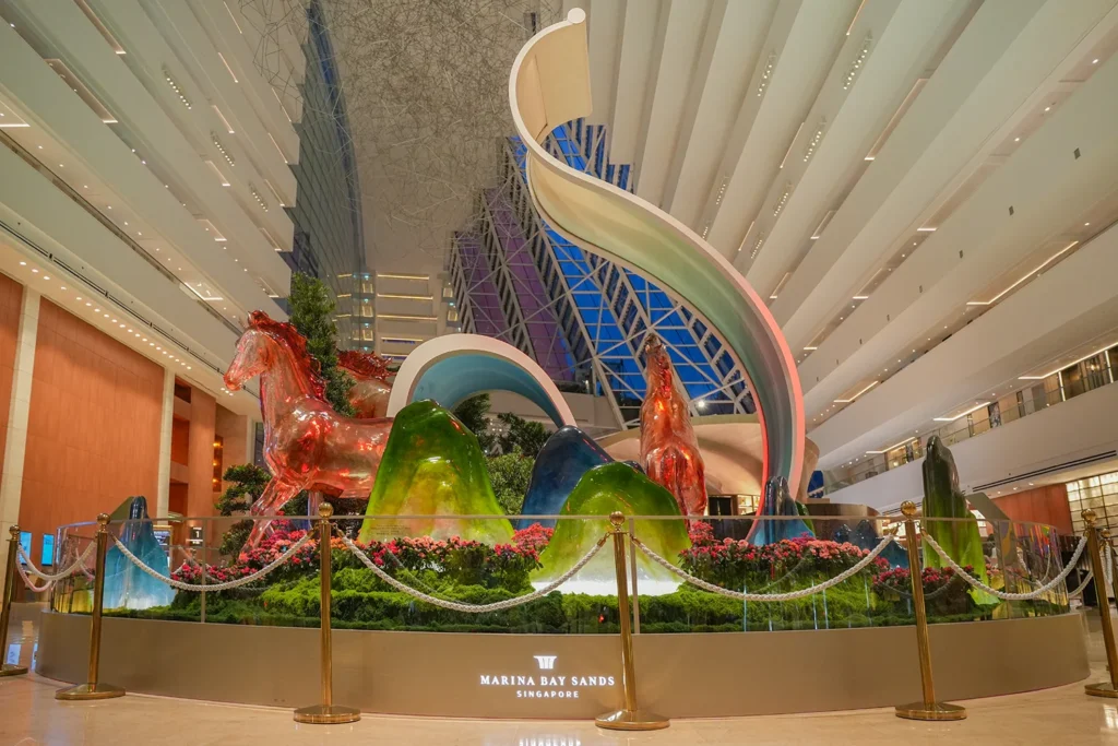 Marina Bay Sands MBS Chinese Lunar New Year CNY LNY Horse 2026 With Blazing Spirits Hotel Lobby Nighttime